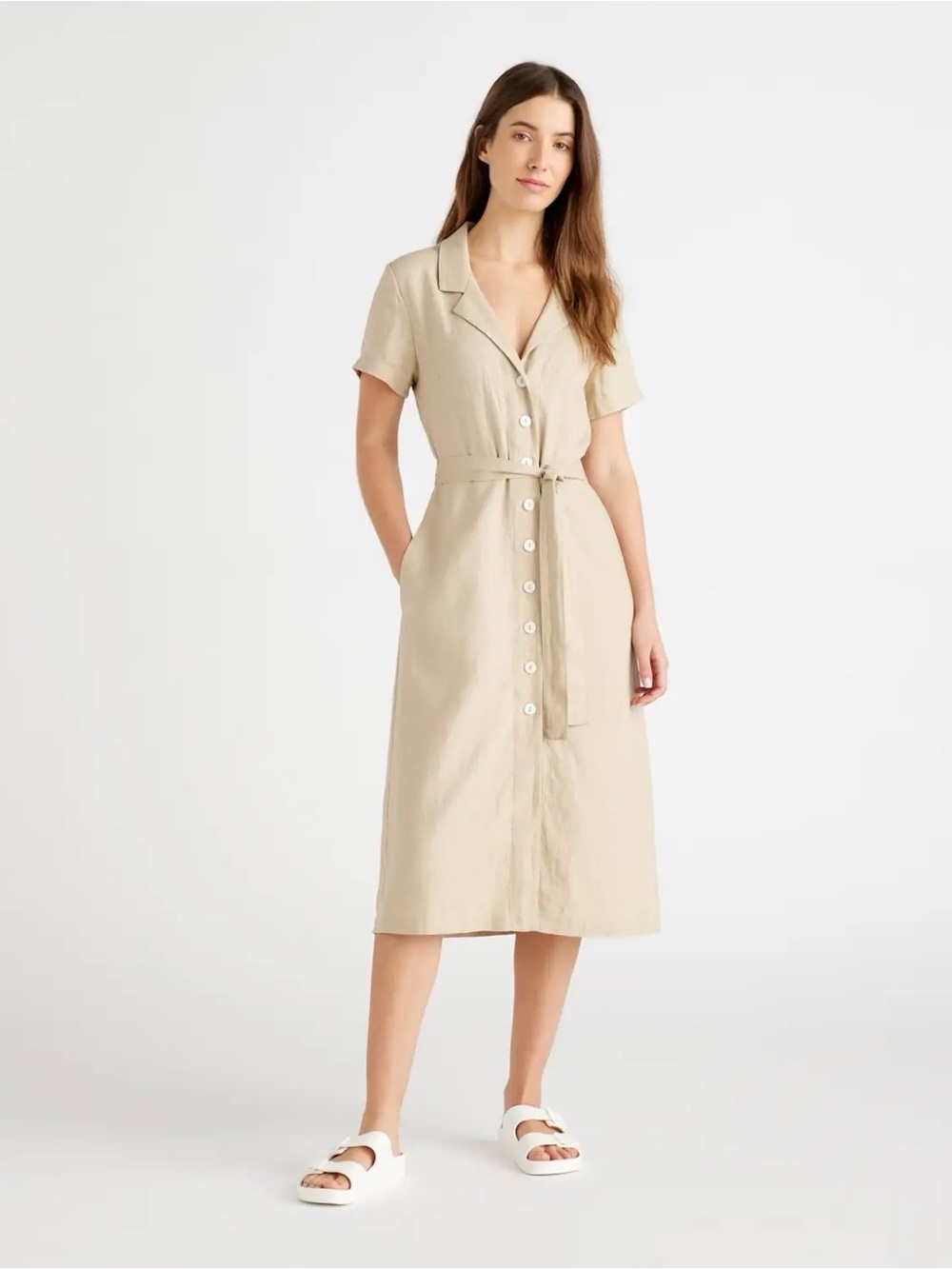 Quince European Linen Button Front Midi Shirt Dress Size Medium MISSING BELT